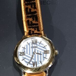 Fendi Gold and White Striped Watch